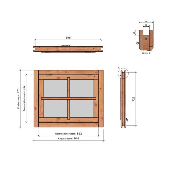 douglas uitzetraam enkel 812x642 +kozijn 946x776mm onbeh.