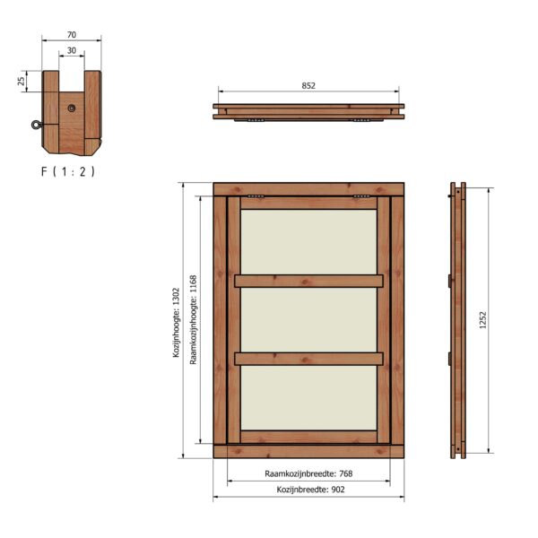douglas uitzetraam enkel 768x1168 + kozijn 902x1302mm zwart gespoten