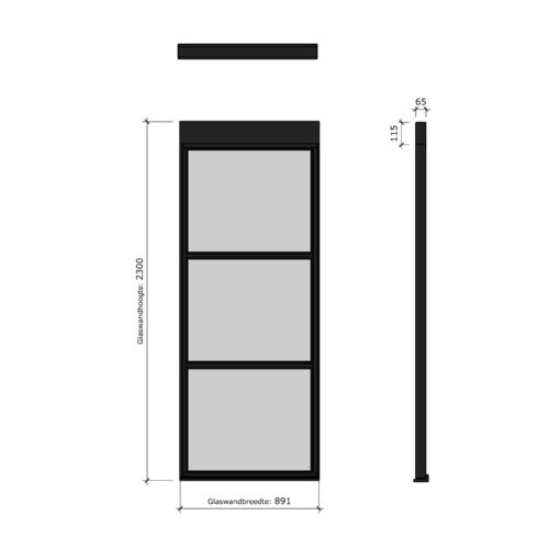 douglas steellook glaswand b 891x2300 + stelkozijnset zwart gespoten (incl.gelaagd enkelglas)