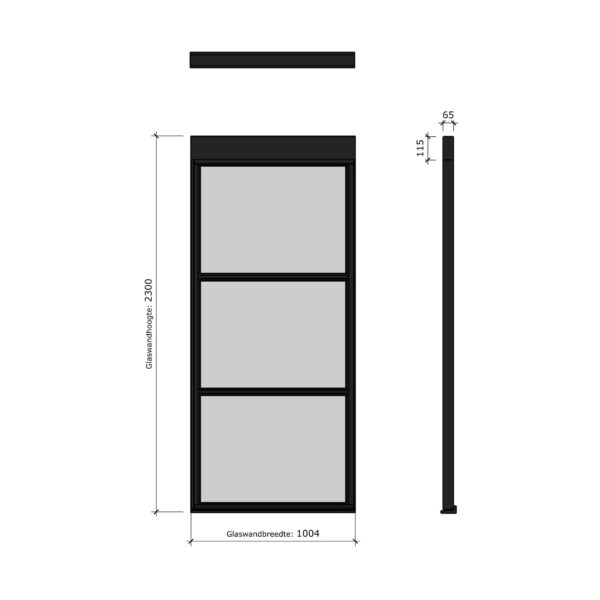 douglas steellook glaswand b 891x2300 + stelkozijnset zwart gespoten (incl.gelaagd enkelglas) (kopie)