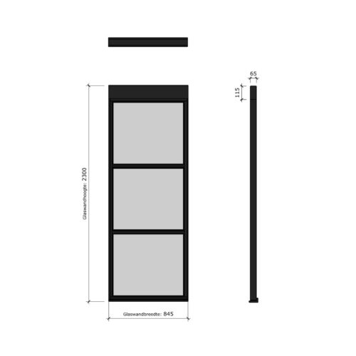 douglas steellook glaswand c 1004x2300 + stelkozijnset zwart gespoten (incl.gelaagd enkelglas) (kopie)
