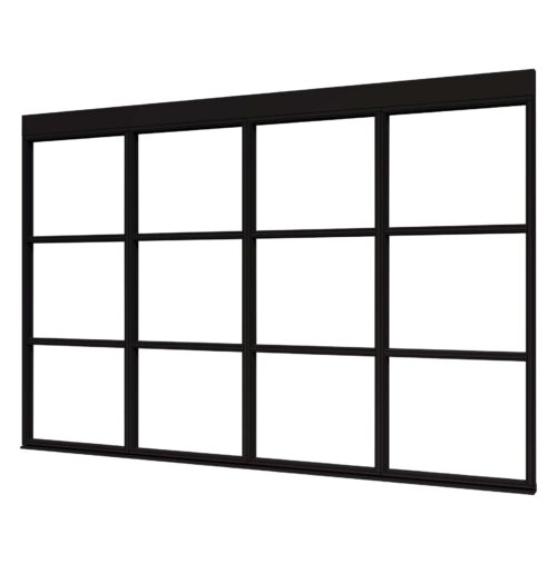 douglas steellook glaswand r 2980x2300 + stelkozijnset zwart gespoten (incl.gelaagd enkelglas) (kopie)