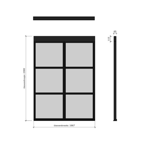 douglas steellook glaswand v 3935x2300 + stelkozijnset zwart gespoten (incl.gelaagd enkelglas) (kopie)