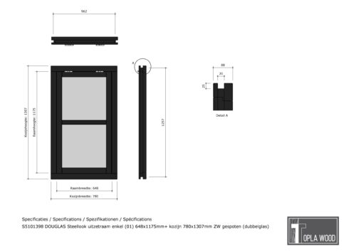 douglas steellook uitzetraam enkel (00) 648x1175mm+ kozijn 780x1307mm zw gespoten (dubbelglas) (kopie)