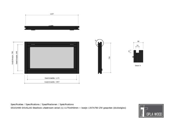 DOUGLAS Steellook uitzetraam enkel (00) 1175x648mm + kozijn 1307x780 ZW gespoten (dubbelglas)