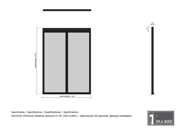 douglas steellook glaswand c 02 (1004x2300) + stelkozijnset zw gespoten (gelaagd dubbelglas) (kopie)