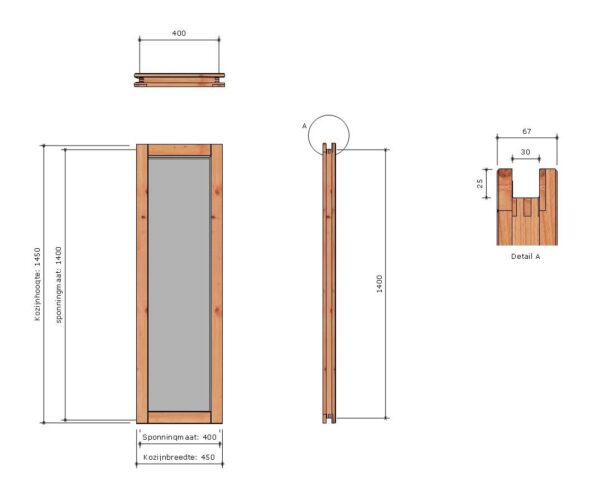 douglas zijlicht vastraam kozijnmaat 450x1450 sponningmaat 400x1400mm onbeh.