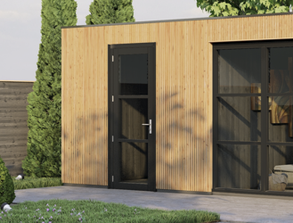 steellook deur enkel (00) (ld) 880x2274mm+kozijn 1012x2345mm zwart gespoten (gelaagd dubbelglas)